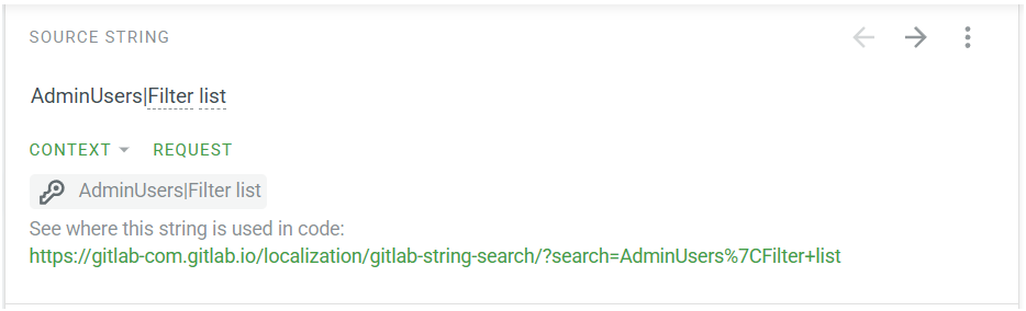 Crowdin Editor showing a string with a link for more translation context